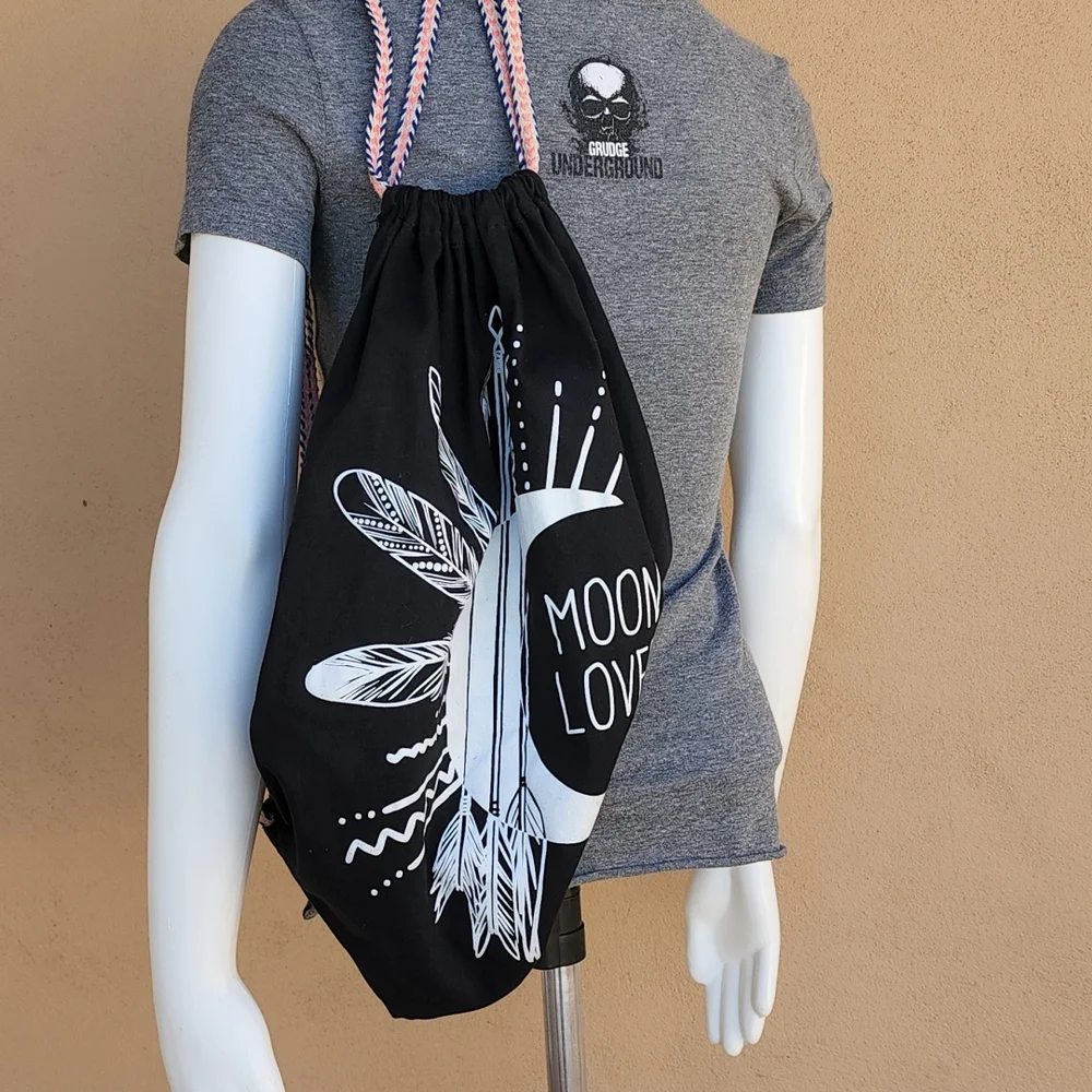 VINTAGE MOON LOVER Cotton Sling Bag Backpack Boho Hippie Festival Travel